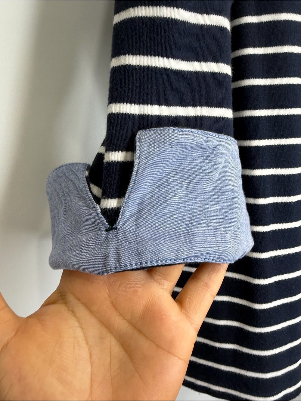 Nautica 100% Cotton Navy & White Striped Roll Sleeve Top Size Large - Picture 5 of 11